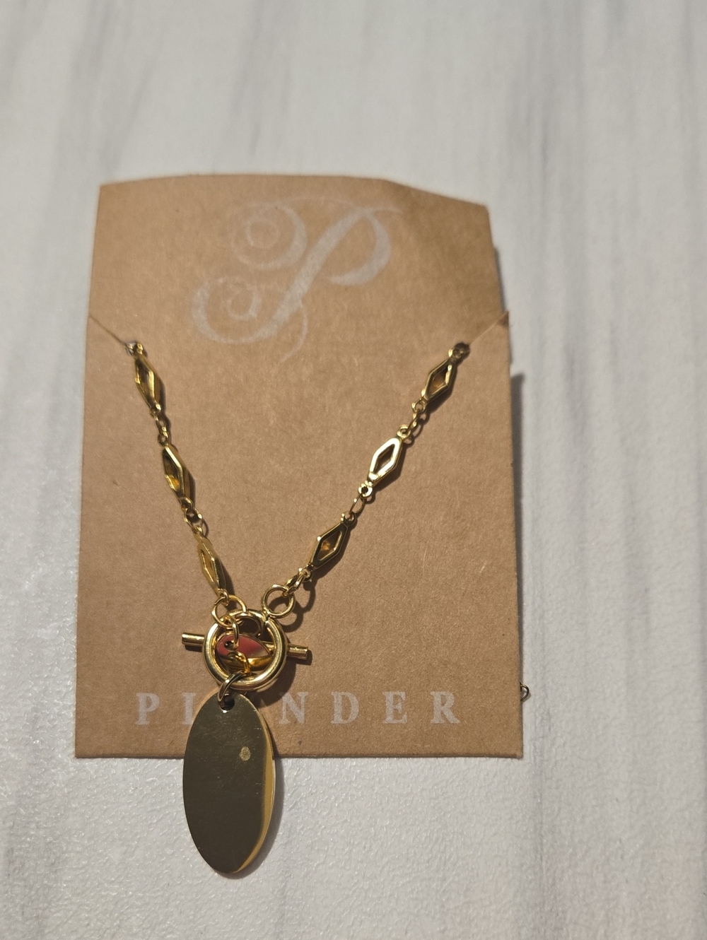 Plunder Gold Oval Toggle Pendant Necklace